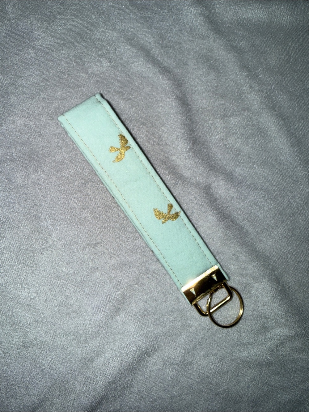 Gold Bird Print Mint Wristlet Key Fob
